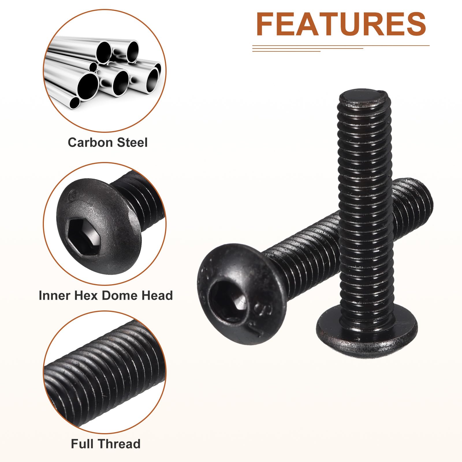 DTGN M4-0.7x20mm Button Head Socket Cap Screws - 60Pack - Good for Machine - Carbon Steel Black Oxide - Hex Drive Full Thread Fasteners - Image 4