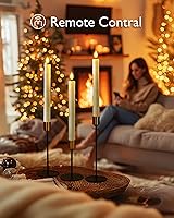 Vista 4 de Homemory 12 velas cónicas de plástico sin llama con control remoto temporizador regulador, candelabros LED marfil con luz de llama parpadeante