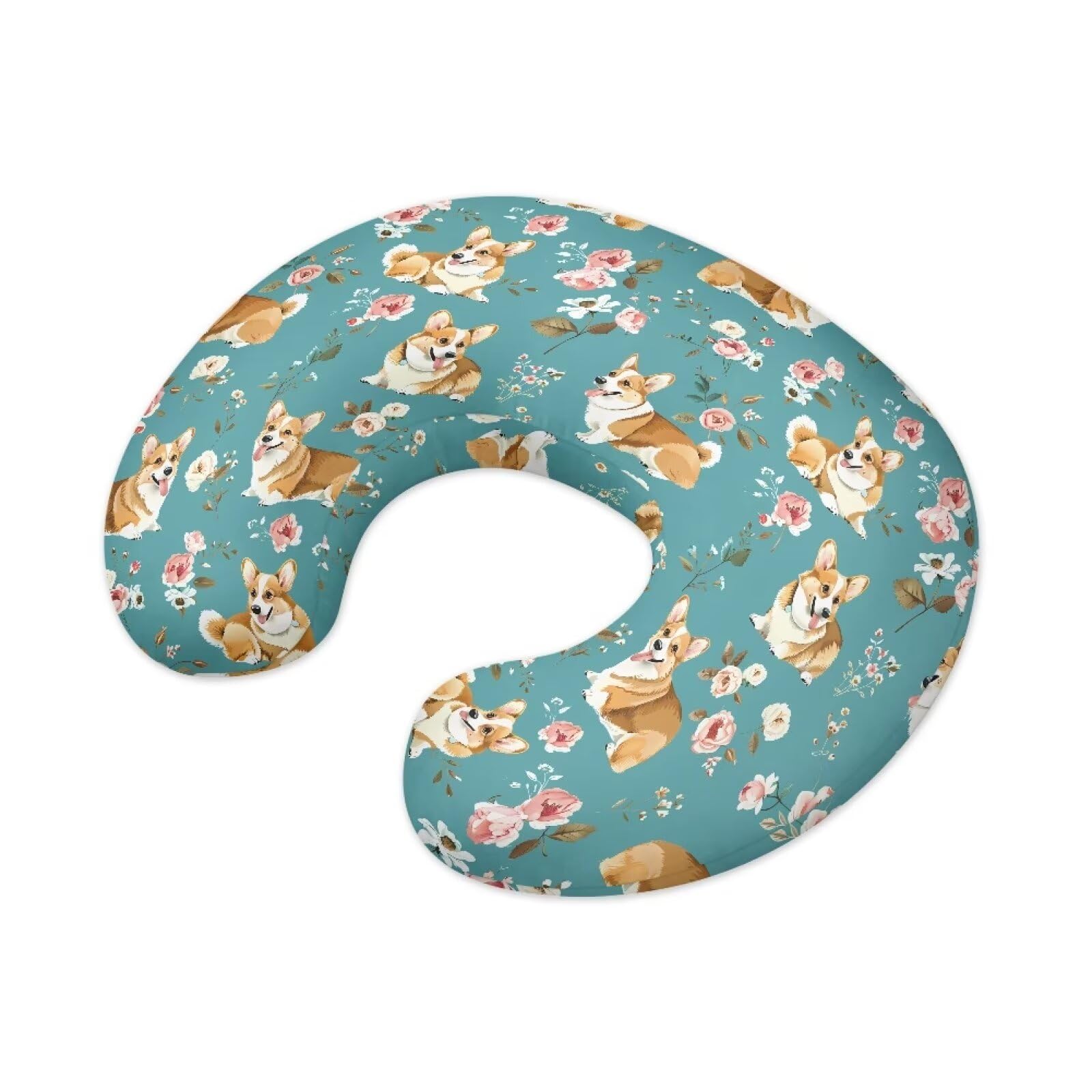 Suhoaziia Cute Corgi Flower Breastfeeding Pillow Slipcover with Hidden Zipper Soft Machine Washable Newborn Nursing Pillow Case Fit Standard Feeding Support Pillows Easy to Put On & Remove