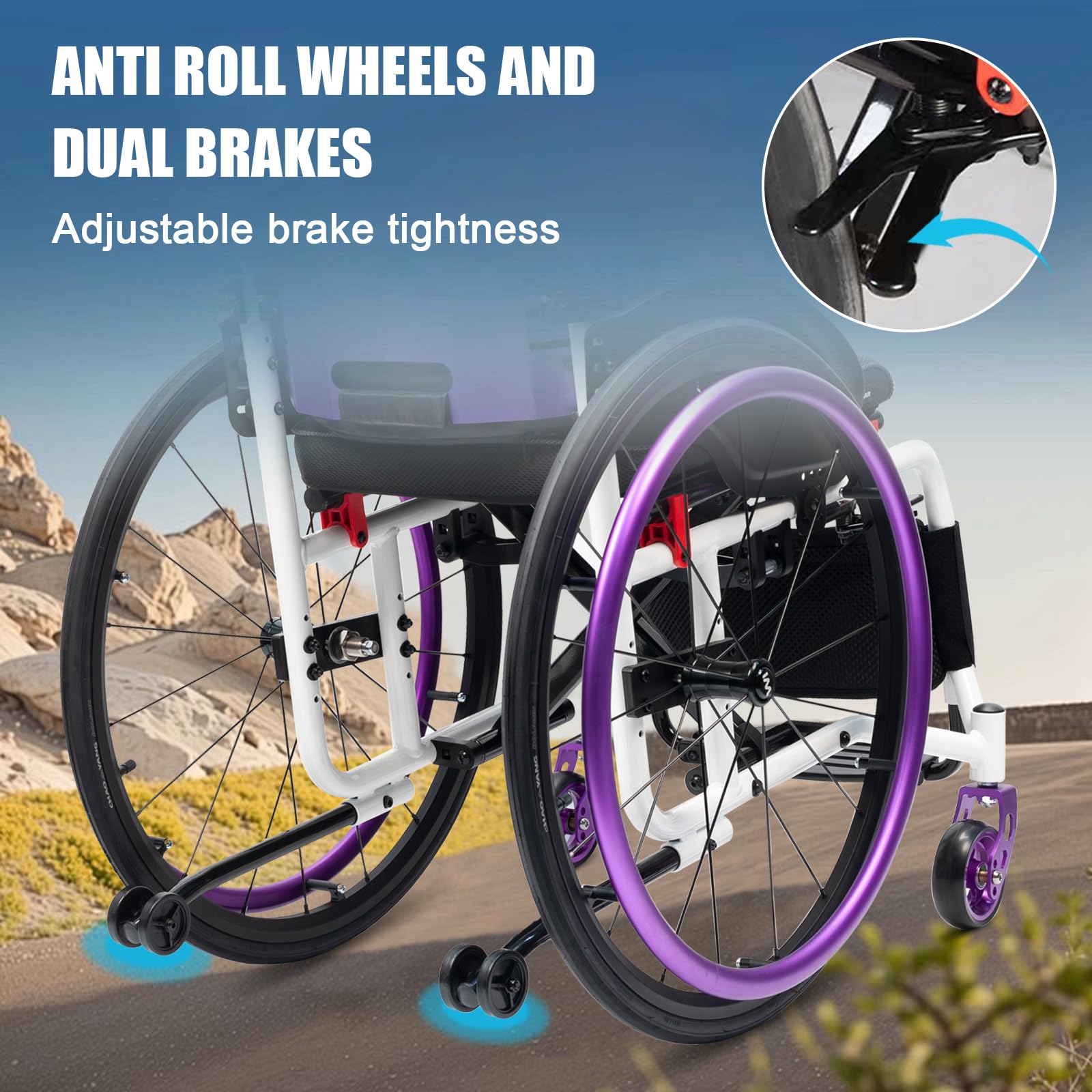 Silla De Ruedas Ligera para Adultos, Sillas De Ruedas Deportivas Manuales Plegables,Ultraligera de Aleación de Aluminio,Silla de Ruedas de tránsito, liberación rápida(Seat Width 38cm/15in,B)