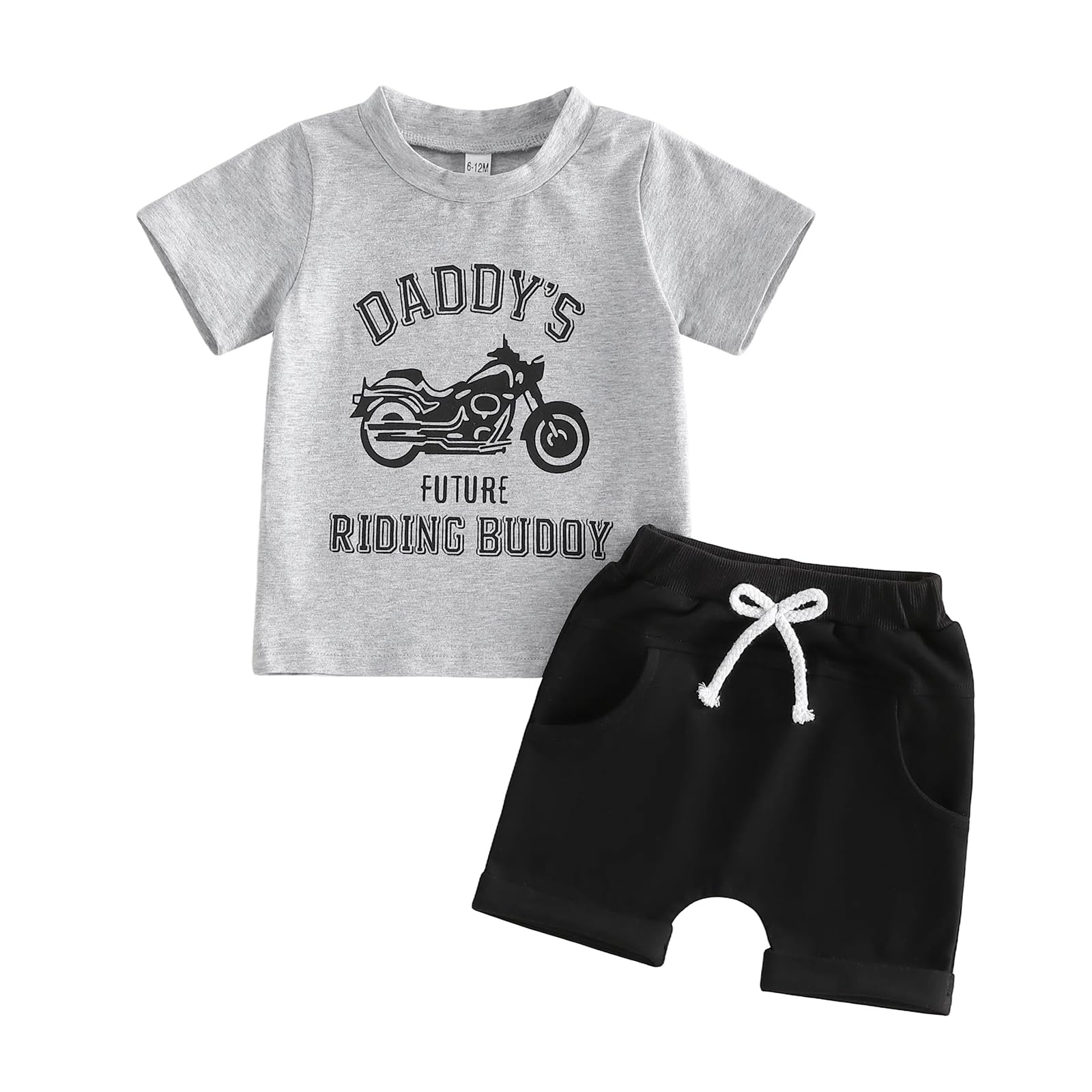 Toddler Baby Boy Summer Outfit Motorcycle Print T-shirt Letter Short Sleeve Top Solid Shorts Set 2Pcs Clothes