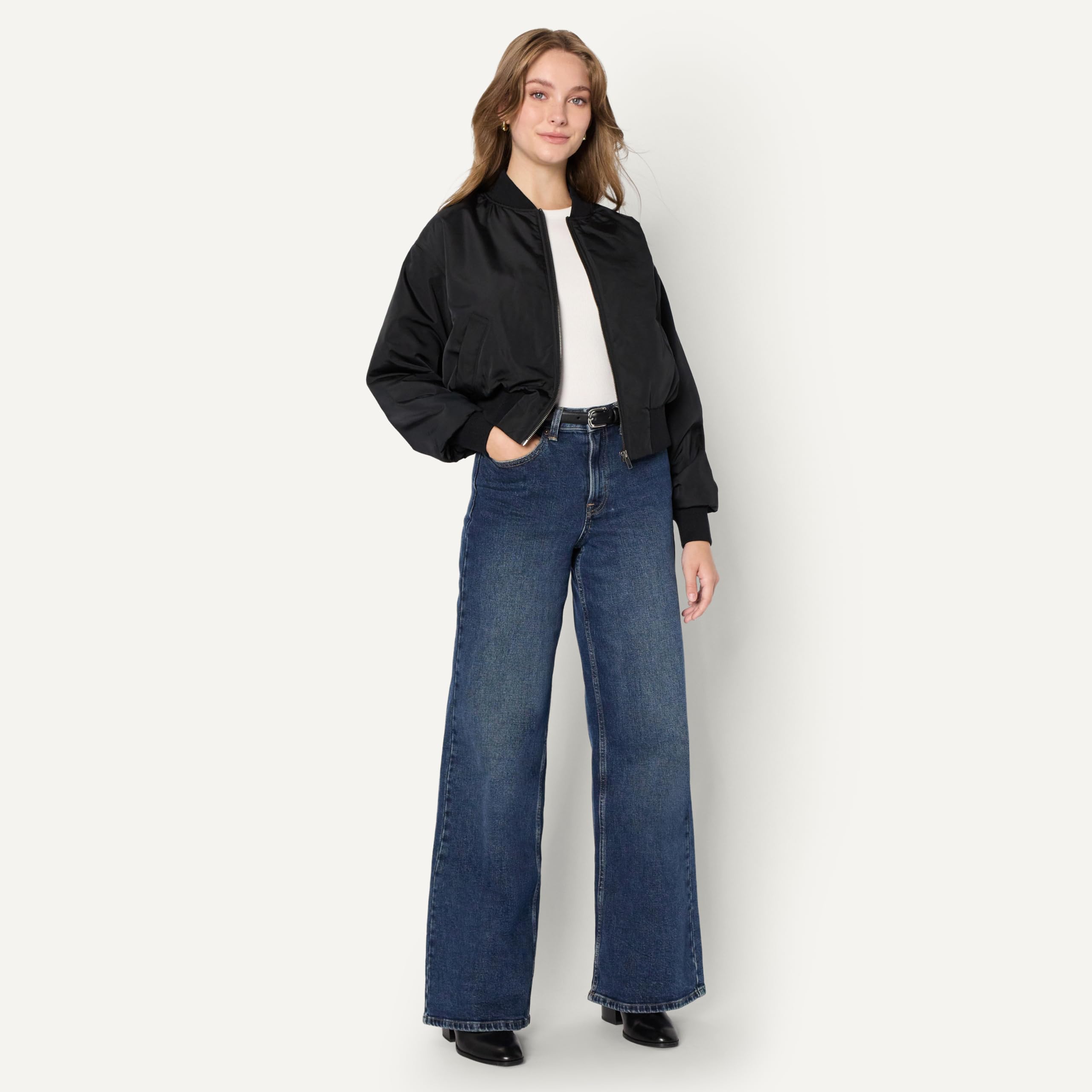 Amazon Essentials Blouson Bomber en Denim Coupe Décontractée Femme