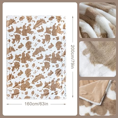 Miniatura 9 de PAPER JAZZ Manta con estampado de vaca, manta de franela de vaca de dibujos animados, manta de sofá con temática de animales de vaca, manta de viaje