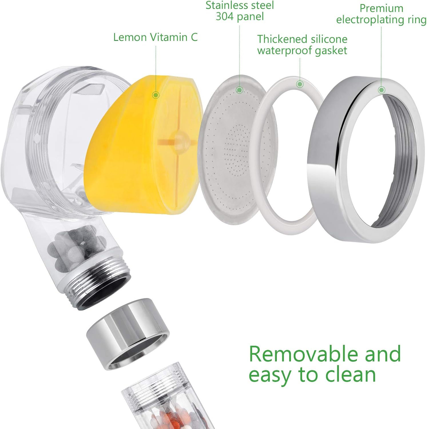 Ionic Vitamin C Shower Head Filter for Hard Water, High-Pressure Handheld Showerhead & 70% Water saving (With Hose And Bracket), Rich Vitamin C for Dry Hair & Skin SPA, With Citrus Fragrance (F)