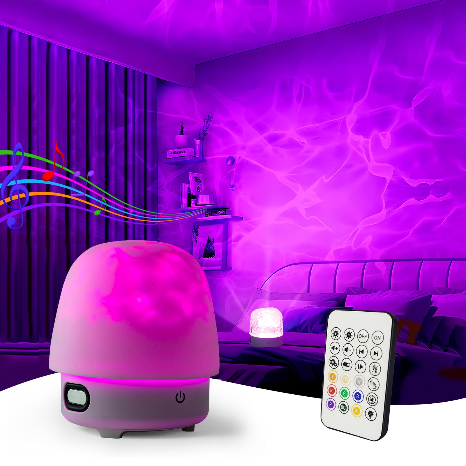 Luminorthe Cube Lamp, Ocean Wave Projector Light with Bluetooth Speaker, RGB Color Changing with Remote Control, Water Wave Light Projector Cordless for Kids, Room Decor, Bedroom, Party, Gift