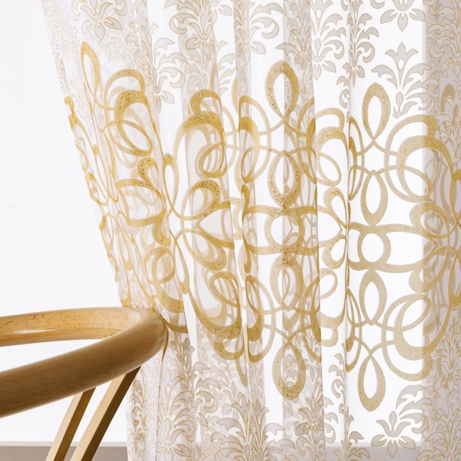 Vorhang Boho Style, Küchenvorhang Braun Transparente Blume Polyester 2 Stücke 107X214cm