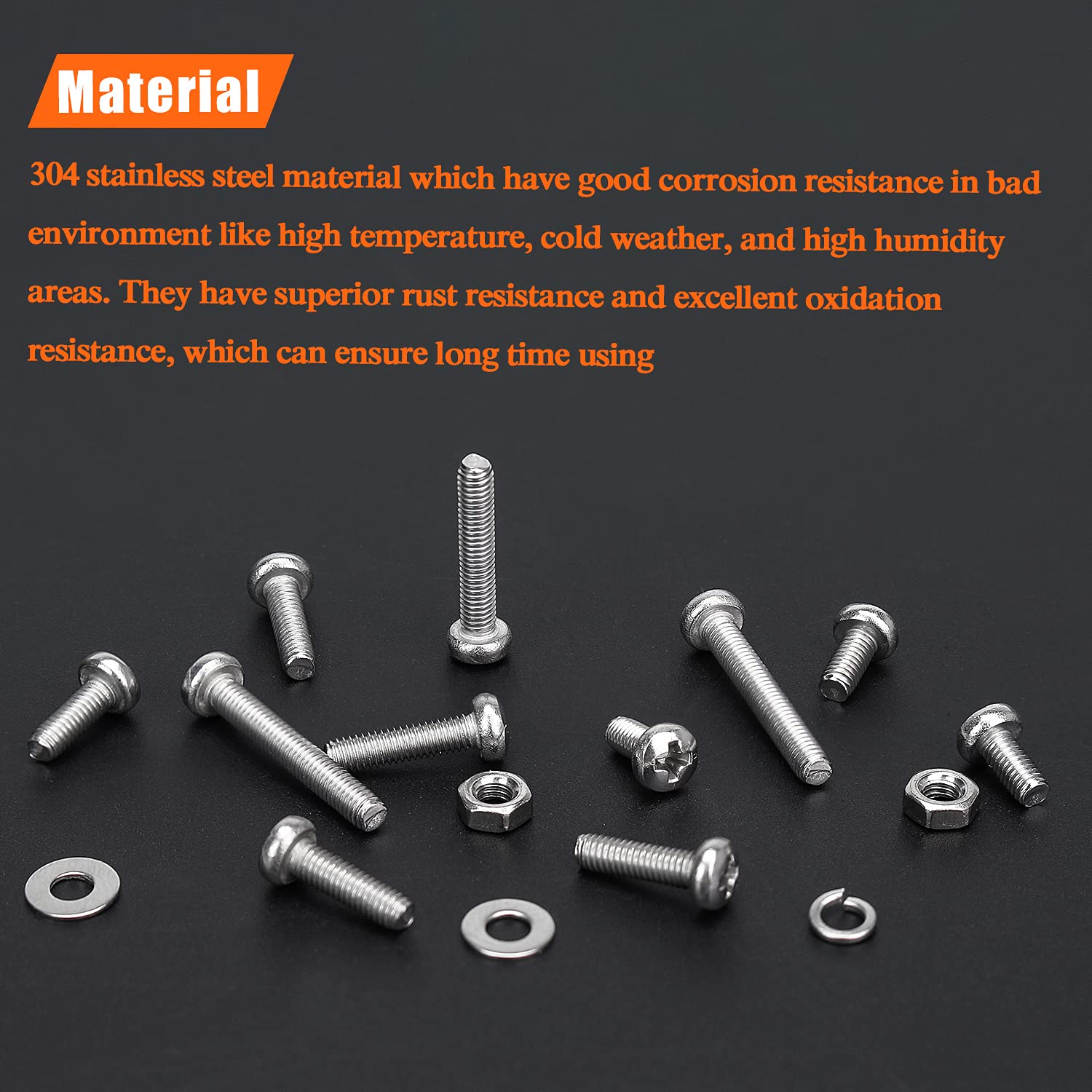HELIFOUNER 500 Pieces M3 x 6mm /8mm /10mm /12mm /16mm /20mm, Phillips Pan Head Machine Screws, Metric Screws Bolts Washers Nuts Kit, 304 Stainless Steel