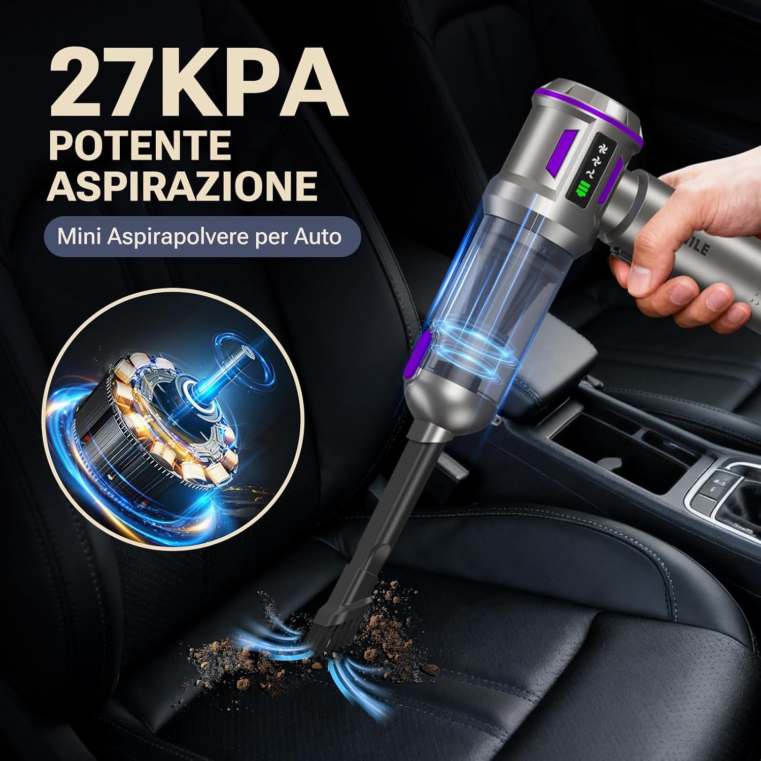 Yomile Mini Vacuum Cleaner, 2 in 1 27000PA Brushless Car Vacuum Air Duster 9000mAh Battery Air Blower Handheld Vacuum for Car,Office and Home