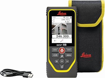 Leica Disto X6 - Range 800ft, Outdoor Camera viewfinder 4X Zoom, Bluetooth, Smart Horizontal, IP65 dust, Water, Shock Protection, Intelligent end-piece, Rotaing Display, Hand Loop, Pouch.