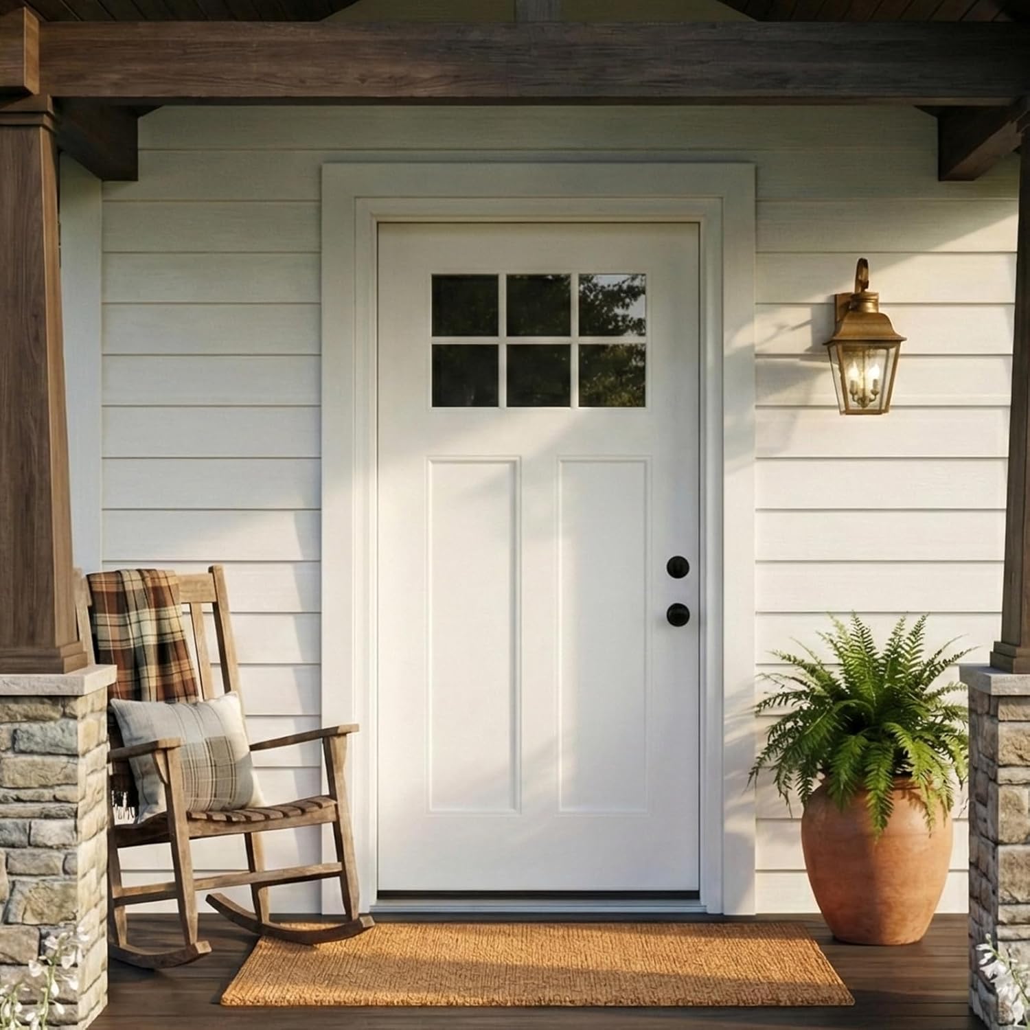 36"x80" Fiberglass Front Entry Door, Exterior Doors with Glass & Brickmould, 4-9/16"W Door Frame, Right Hand Inswing Front Doors for House Exterior with 3/4 View Frosted Glass, White Knock-Down Door