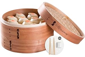 Bamboo Wood Steamer Basket for Asian Cooking, 2-Tier Handmade Multi-Purpose Steamer with Stand