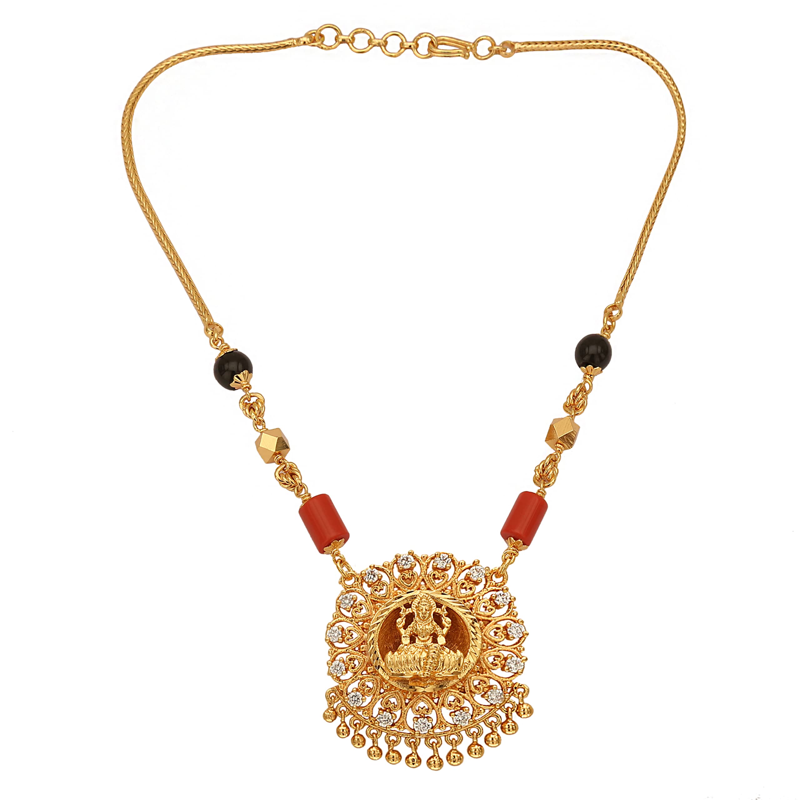 Radhas Creations Alloy 22K Yellow Gold Plated Pendant with Ruby Pearl Chain Necklace For Womens & Girls - Yellow Gold (B09VKKZCY4) Amazon Price History, Amazon Price Tracker