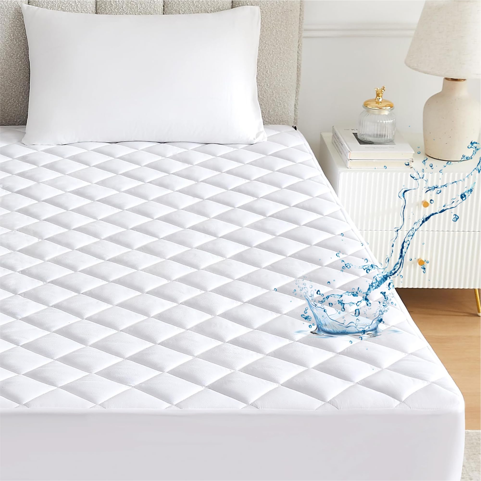 Ayka 100% Waterproof Cotton Quilted Mattress Protector Queen Size Breathable Hypoallergenic Noiseless Ultra Soft Fitted Bed Protector 75x60 inch Mattress/Bed Cover (Queen 75x60 | 6.25x5 ft, White)