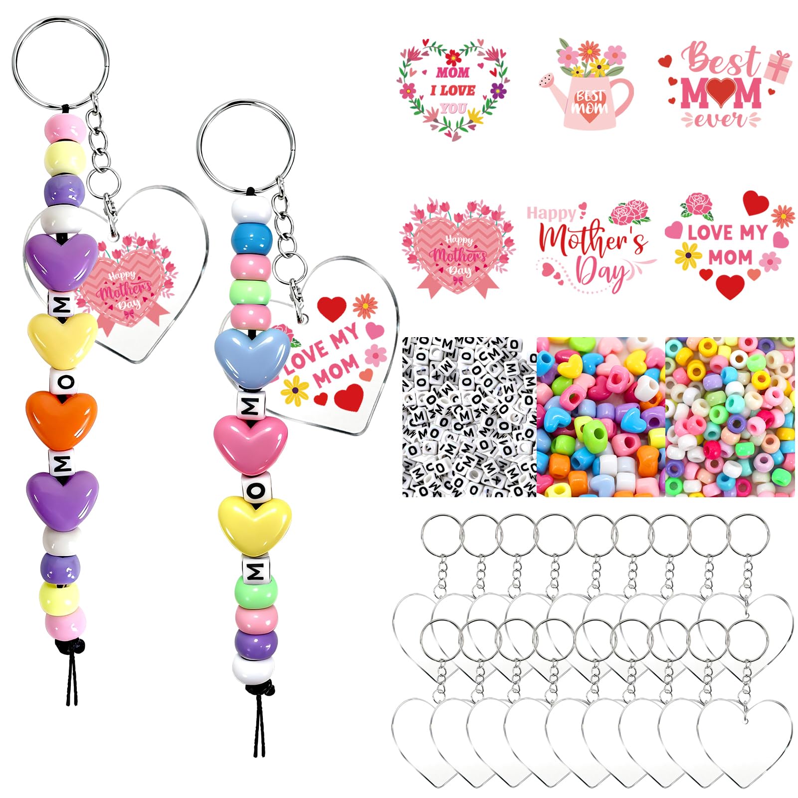 Photo 1 of 24 Set Mothers Day Craft Kits, Mom DIY Keychain Bulk Set with Acrylic Blank and UV DTF Stickers, Mama Craft Gifts Making Kit, Funny Classroom Home Birthday Art Activities Party Favors