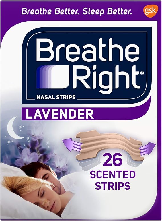 Breathe Right Original Nasal Strips Clear Sm/Med & Nasal Strips Lavender Scent Extra Strength Tan Nasal Strips