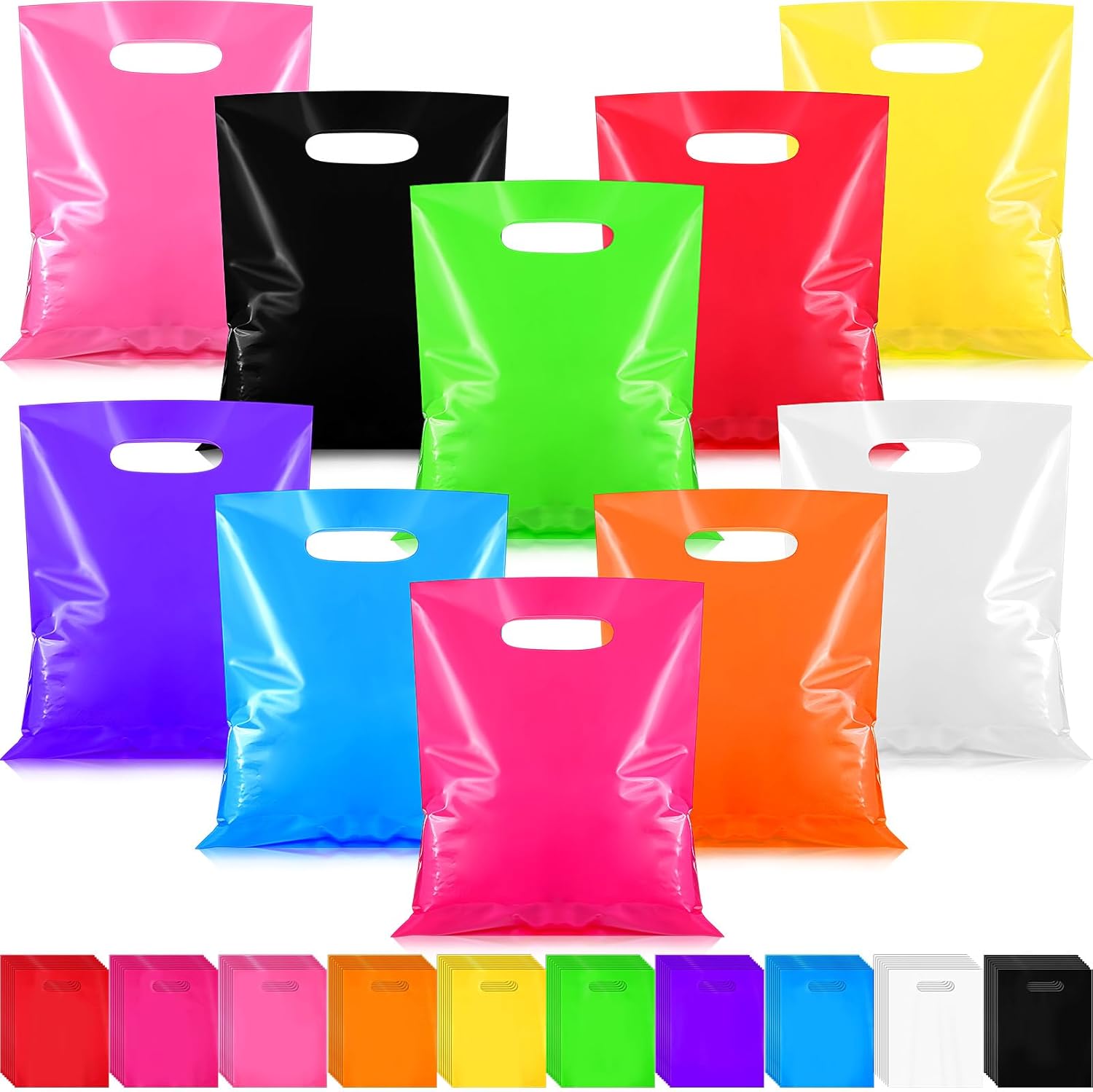 Patelai 1000 Pieces 5.9 x7.9 Goodie Bags with Handle Plastic Party Favor Bags Small Plastic Gift Bags Merchandise Bags for Candy, Boutiques, Stores, Birthday Parties, 10 Color