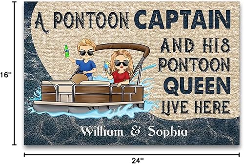 Miniatura 3 de Felpudo personalizado con texto en inglés "A Pontón Capitán y Su Pontón Reina Live Here" - Felpudo de regalo para parejas, pontón personalizado,