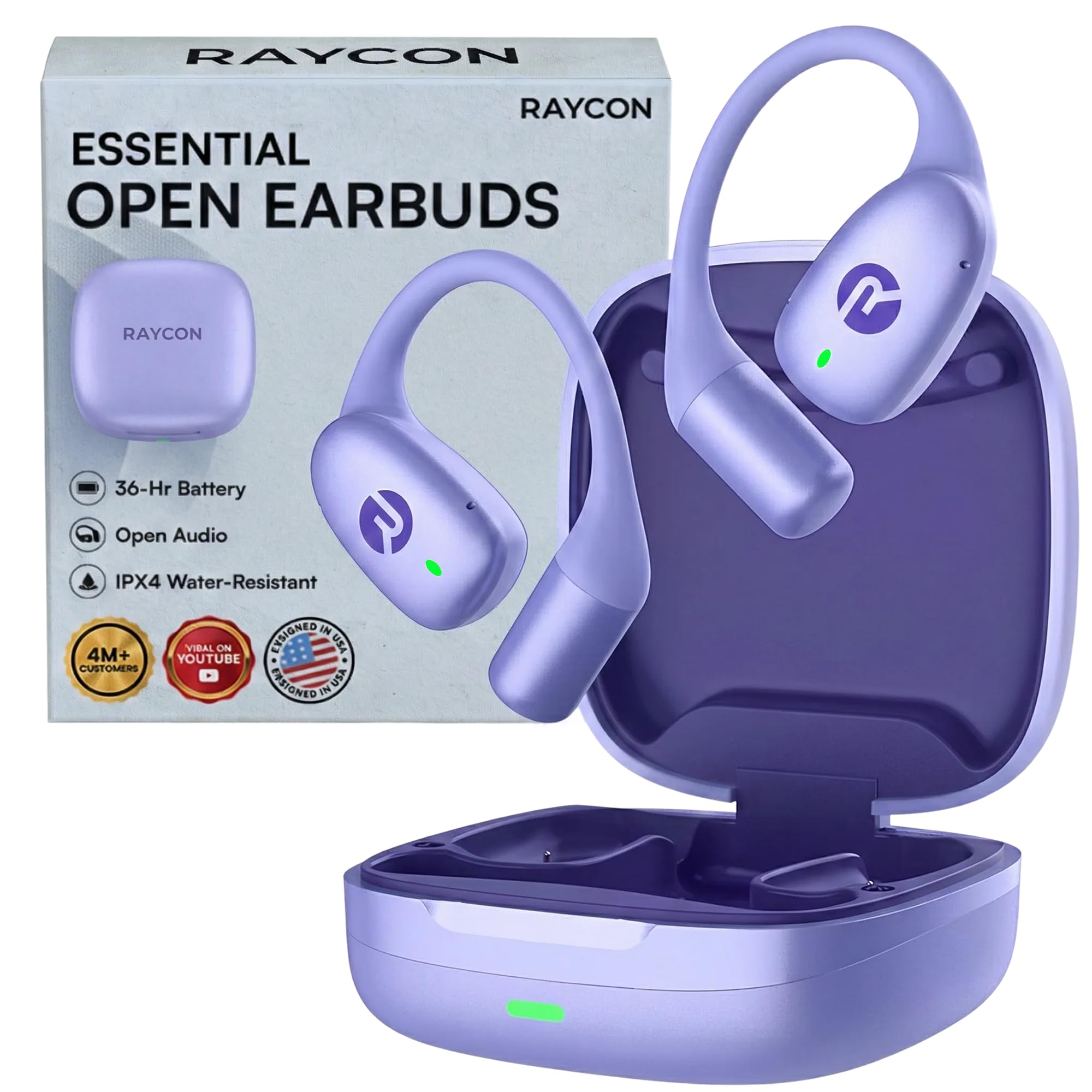 raycon essential open ear earbuds wireless bluetooth purple