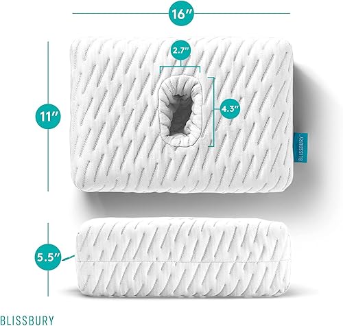 Miniatura 4 de BLISSBURY Mini almohada para los oídos (satén), almohada de espuma viscoelástica para viajes con orificio para las orejas, espacio calmante para