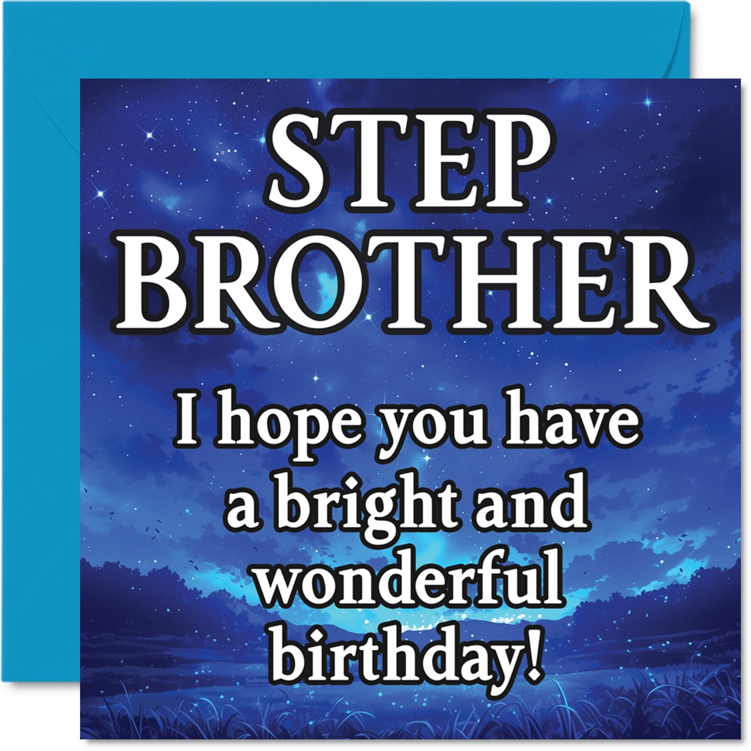 Step Brother Birthday Card - Magical Night Sky - Happy Birthday Card for Step Brother from Sister Sibling, 145mm Bright and Wonderful Sentiment Bday Greeting Cards