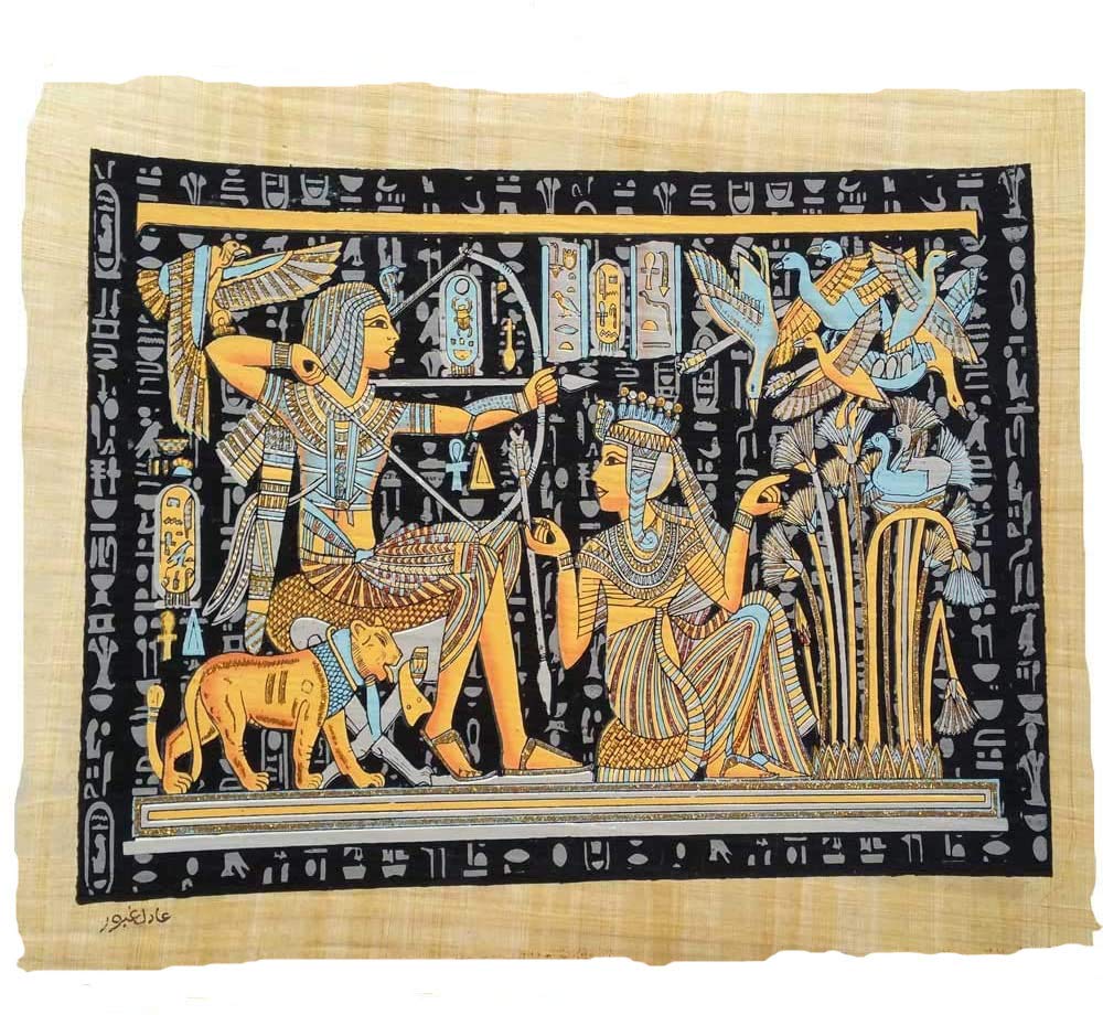 Horus Artesanía de Egipto Ägyptischer Papyrus Original, Handgefertigt und Handbemalt, 33 x 44 cm, Ref.FH-2A, Wandbild, Tapisserie, für Küche, Badezimmer, Heim, Wohnzimmer, Schlafzimmer