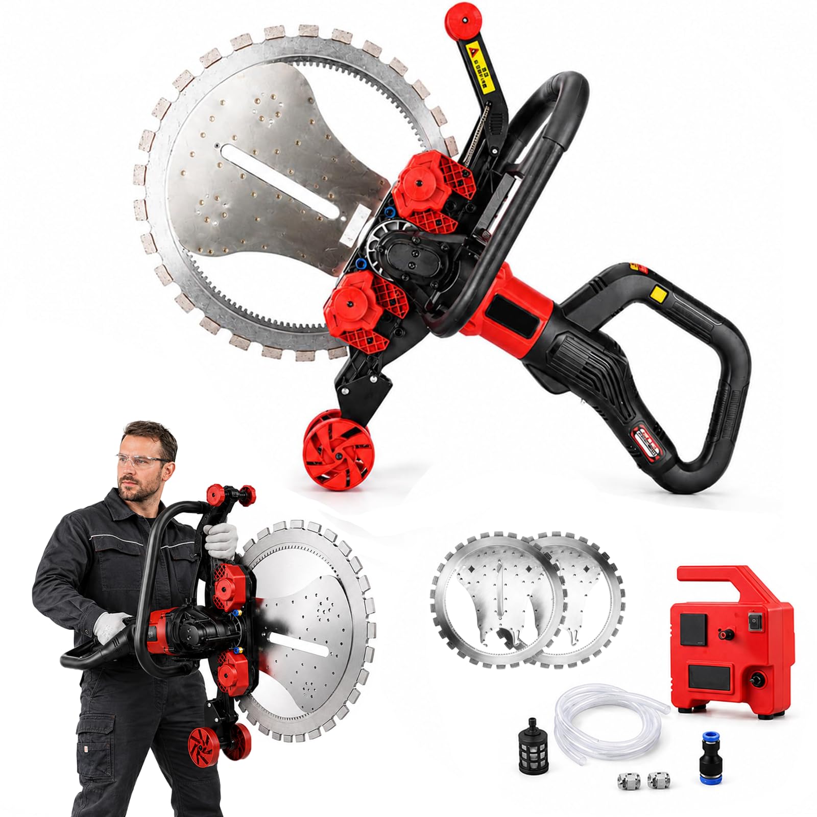 HCAUYNN Electric Concrete Saw, 9980W Wet Dry Concrete Cutter - 410mm Diamond Blade, 300mm Cutting Depth, Water Pump for Brick, Stone, Masonry and Concrete 2*saw
