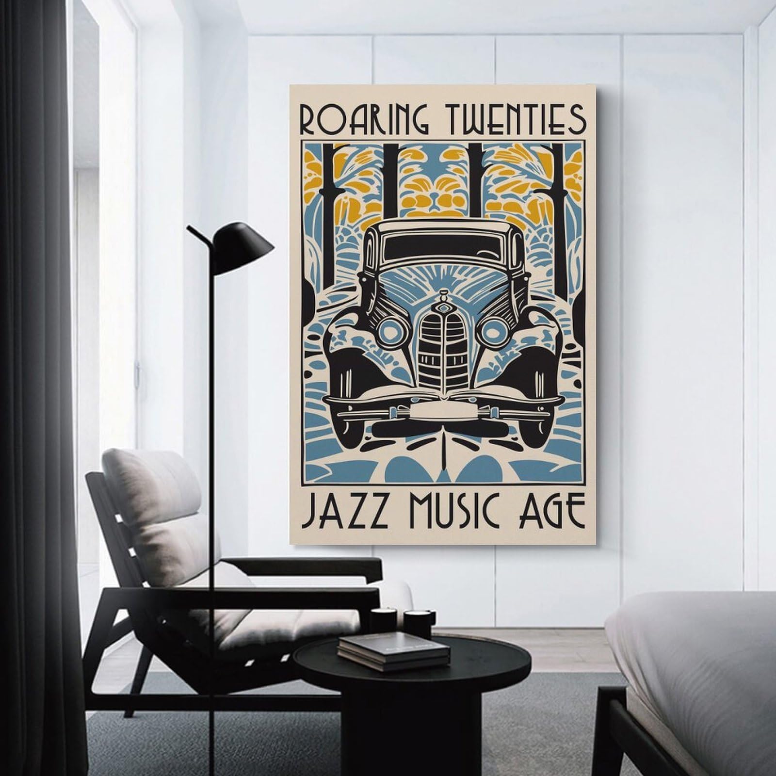 Junmoney Canvas Wall Picture Roaring Twenties Jazz Music Age, 24x36inch(60x90cm), for Front Hall, Corridor Or Welcome Spaces, Decorative Wall Art for Narrow Spaces