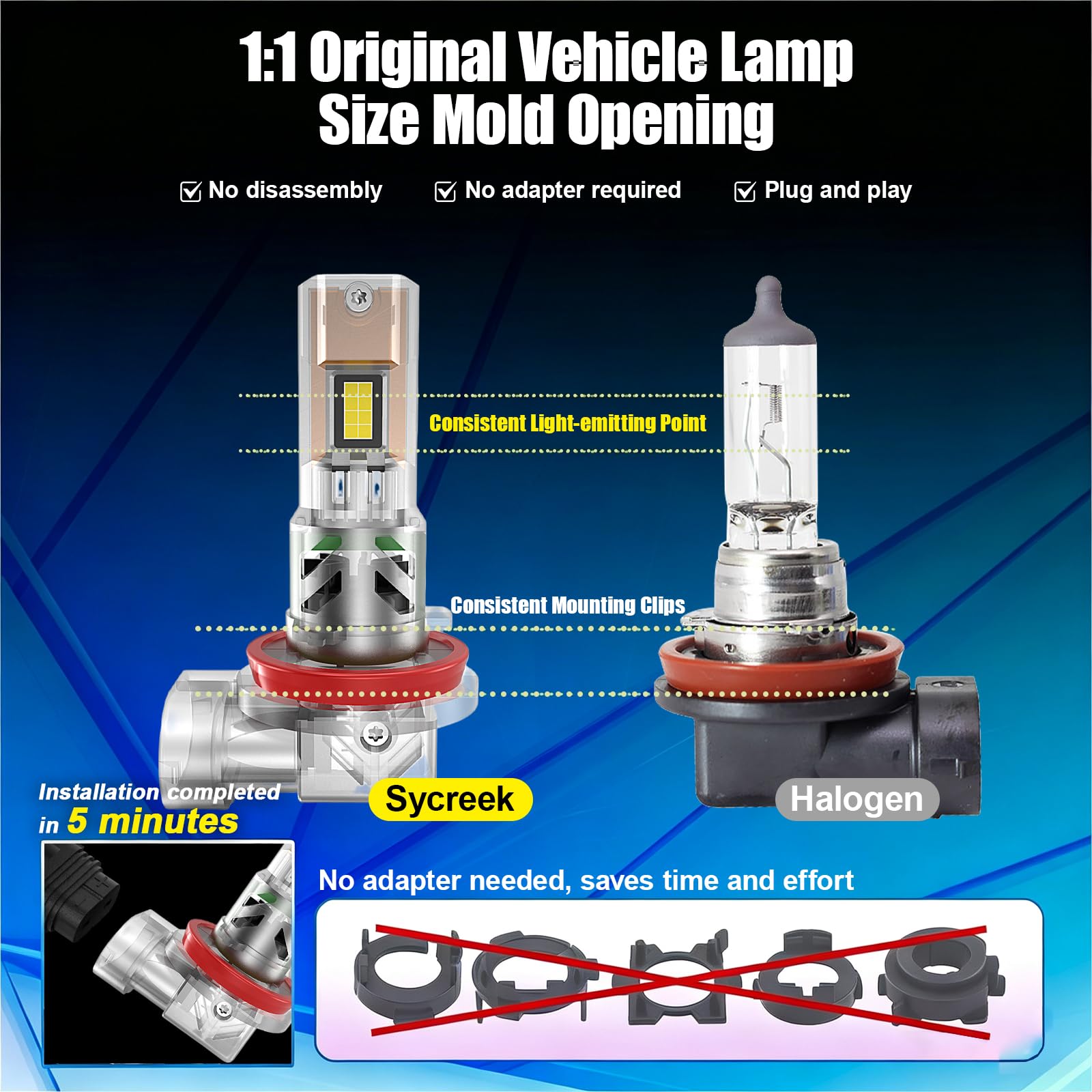 Sycreek H11 LED 35000LM 100 W, żarówki LED H11 6500K, przezroczyste etui