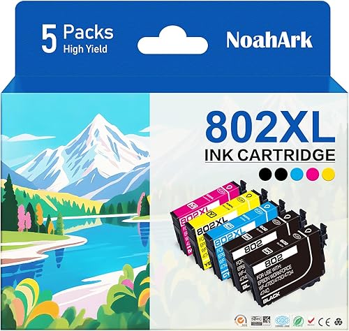NoahArk Paquete de 5 cartuchos de tinta remanufacturados 802XL de repuesto para Epson 802 802XL T802 T802XL Workforce Pro WF-4720 WF-4730 WF-4740