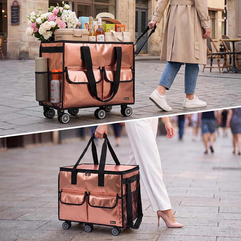 Image of BALEINE Reusable Grocery Bag on Wheels, Foldable Rolling Tote Bag