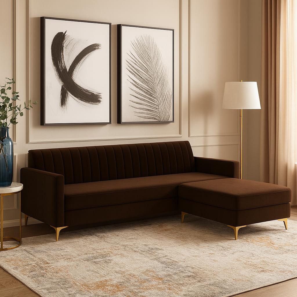 Morello 3 Seater Modular L Shape Sofa Set with Ottoman | Soft Velvet Suede Fabric | Modern Design | Plush Comfort Cushions for Living Room (Dark Brown) Morello 3 Seater Modular L Shape Sofa Set with Ottoman | Soft Velvet Suede Fabric | Modern Design | Plush Comfort Cushions for Living Room (Dark Brown)