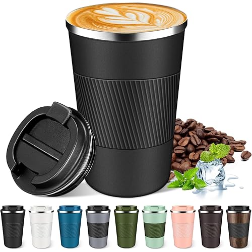 Insulated Coffee Mug 12oz & 17oz, Leakproof Coffee Cup with Lid, Thermal Coffee Tumbler Stainless Steel Reusable Coffee Mug Keep Cold and Hot Gift for Men Women