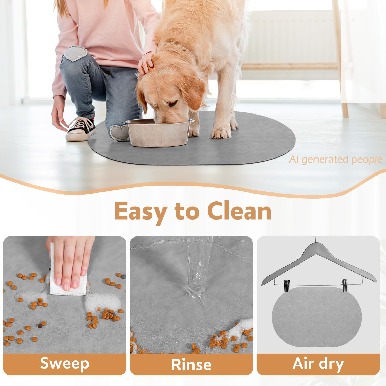 Saugfähige Haustier-Futtermatte-Hundematte für Futter und Wassernapf, schnell trocknende Hunde-Wassermatte, Hundezubehör Haustierbedarf-Hundewassernapf für unordentliche Trinker, keine Flecken,
