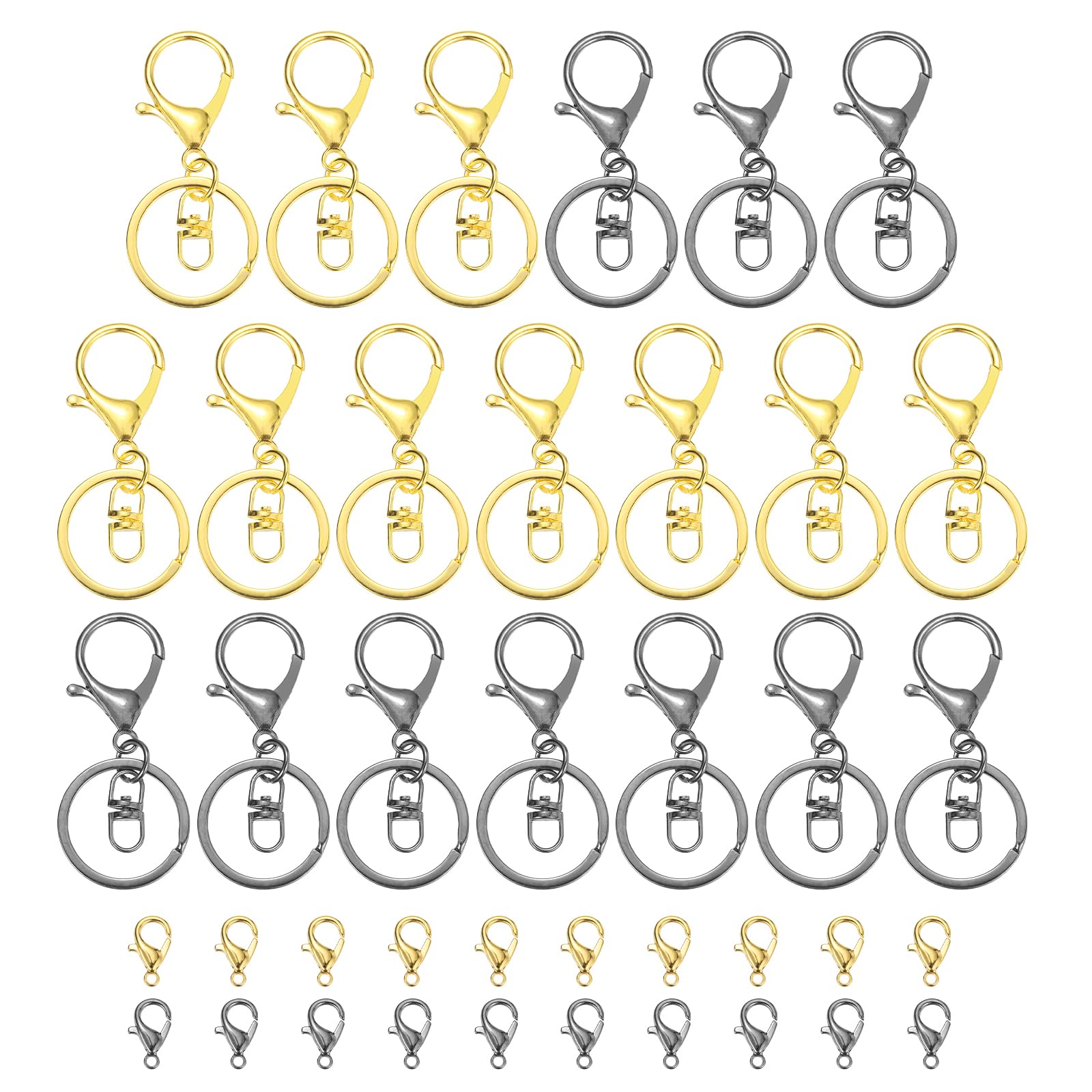 uxcell Lobster Claw Clasps Keychain, 20 Pcs Metal Lobster Claw Clasp Hook with Swivel Trigger Clip and Keychain Ring for DIY Craft Key Chain Accessories, Gold/Black Gray