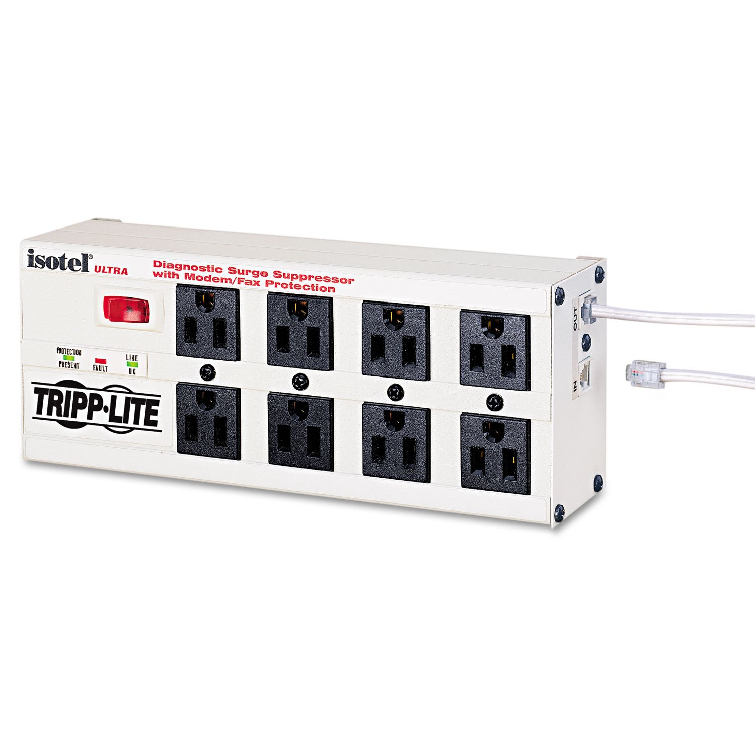 Tripp Lite ISOTEL8ULTRA Isobar Metal Surge Suppressor 8 Outlets, 12 ft Cord, 3840 Joules, Light Gray