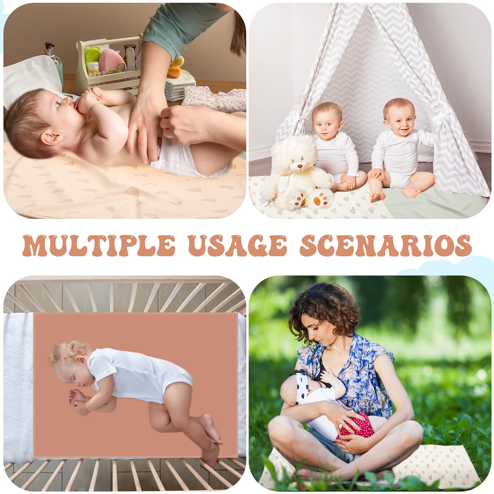 Geelin 4 cambiadores de pañales de bebé de 20 x 28 pulgadas, cambiador portátil de cuero, cambiador de viaje, almohadilla de pañales lavable, artículos esenciales, regalo de viaje, 4 estilos