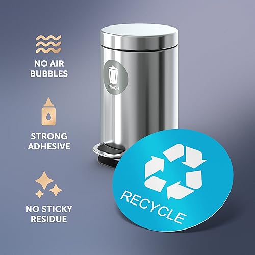Miniatura 6 de Adhesivo para cubo de basura de reciclaje  (paquete de 4) etiquetas adhesivas de vinilo laminado de vinilo redondo de 3 pulgadas, impermeable, para