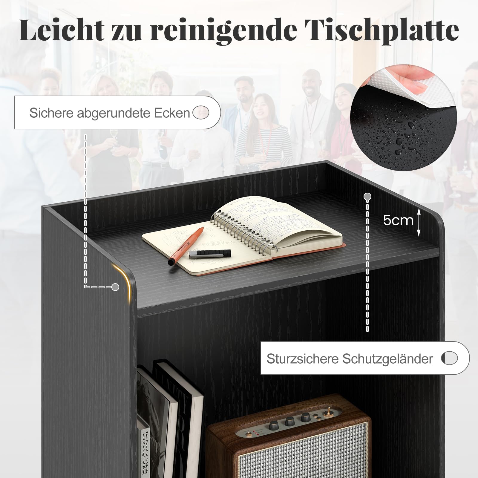 COSTWAY Stehpult mit Rollen, Rednerpult mit 2 Ablagefächern, Stehtisch, Podiumständer für Klassenzimmer, Kirche, Büro, Seminar, 57,5 x 37 x 105 cm (Schwarz)