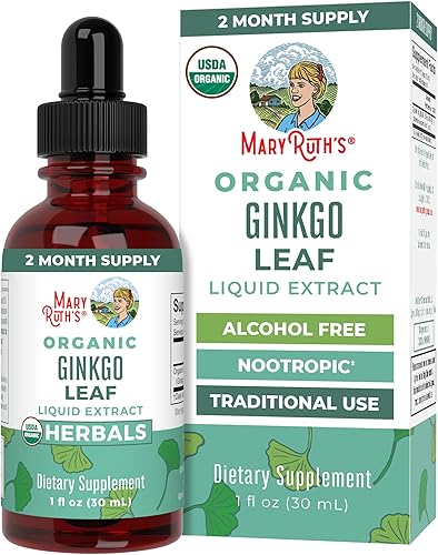 Gotas líquidas de hojas de ginkgo orgánico USDA de MaryRuth's | Hierba tradicional | Nootrópico, Neuroprotector | Uso tradicional para la salud del