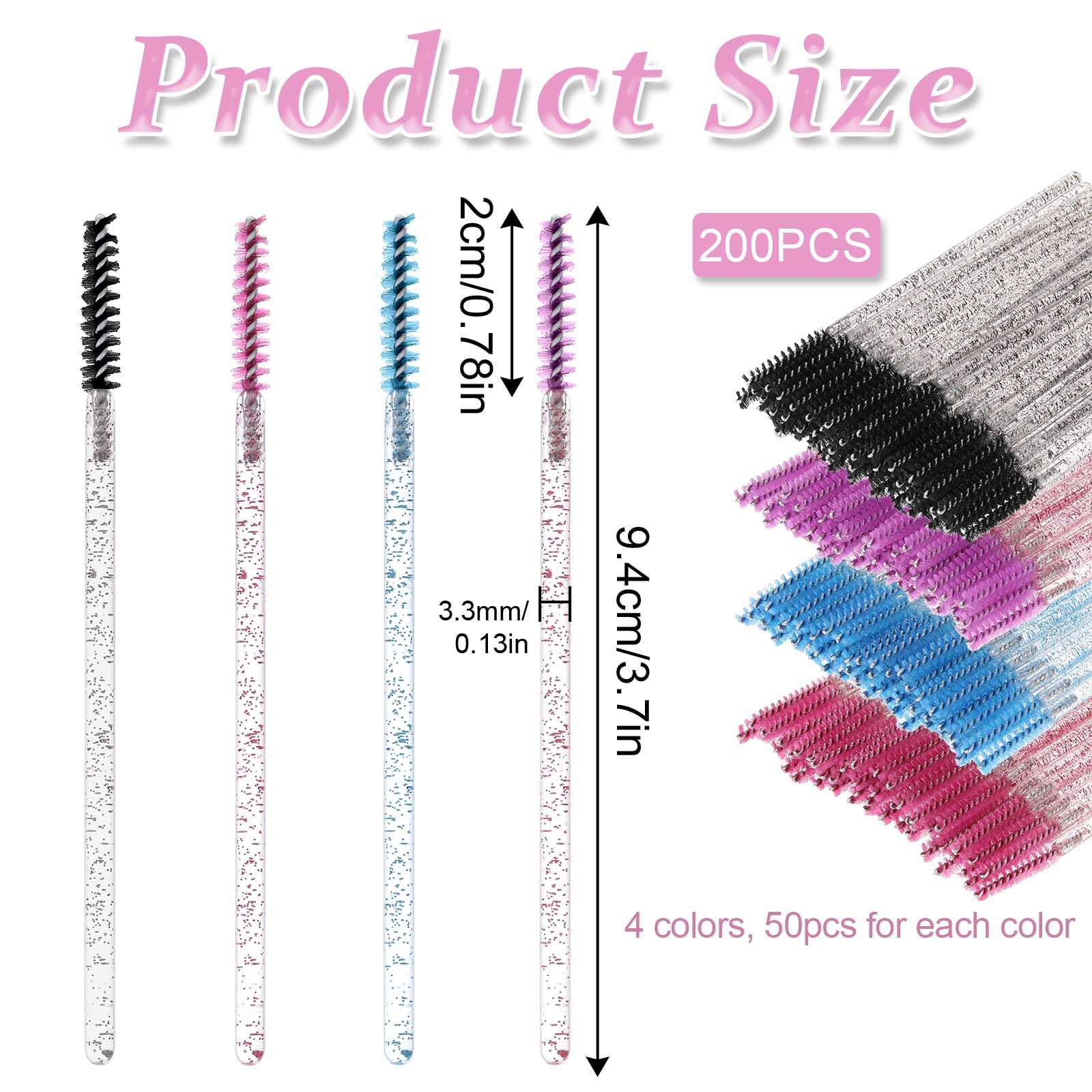 200 varitas desechables para rímel, mini cepillos de pestañas, carretes delgados para extensiones de pestañas, suministros de extensión de pestañas (4 colores)
