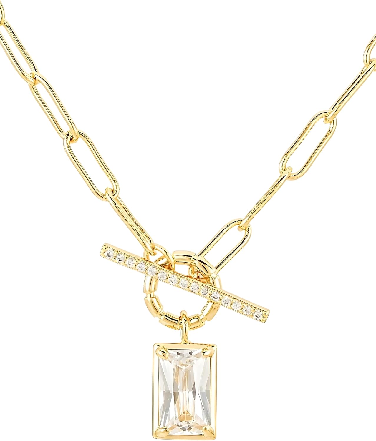 Hayden Gold Toggle Necklace – 18K Gold Plated Rectangle Pendant with Sparkling White Zircon, Hypoallergenic Dainty Jewelry for Women, Perfect for Layering or Wearing Solo