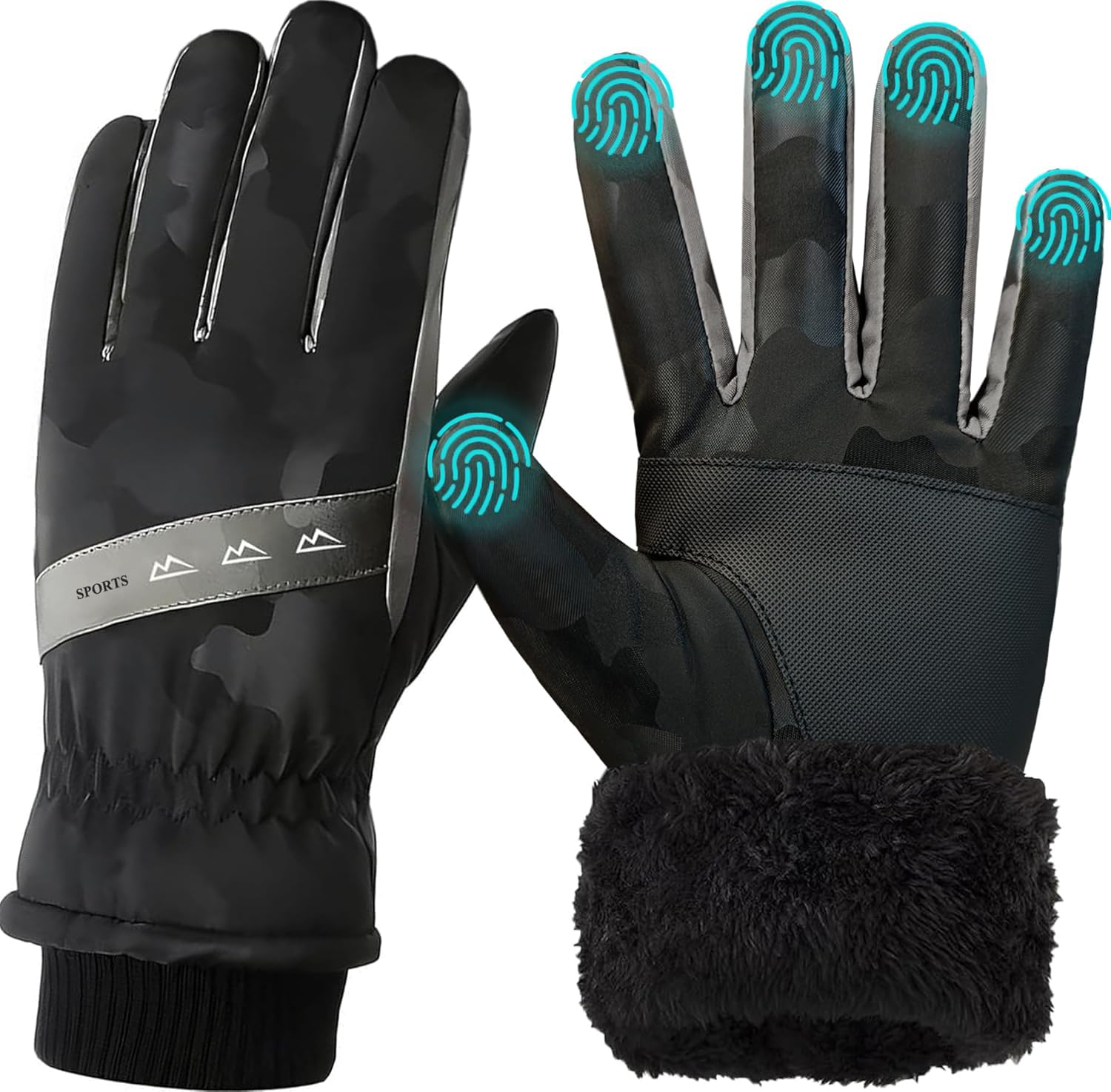 WUEAOA Guanti invernali uomo, guanti impermeabili, guanti touch screen con pile spesso, Adatto per spalare la neve, andare in bicicletta, guidare, fare escursioni, sciare, portare a spasso i cani