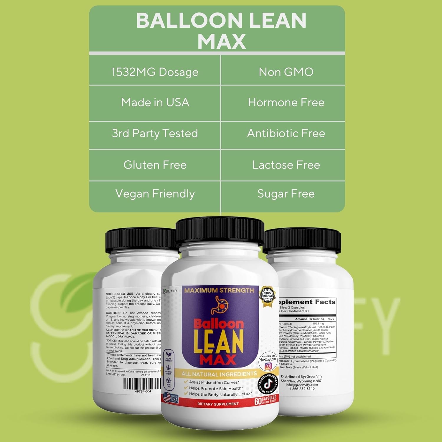 Balloon Lean Max Maximum Strength Dietary Supplement, 60 Capsules, Natural Ingredients, 30-Day Supply (5)