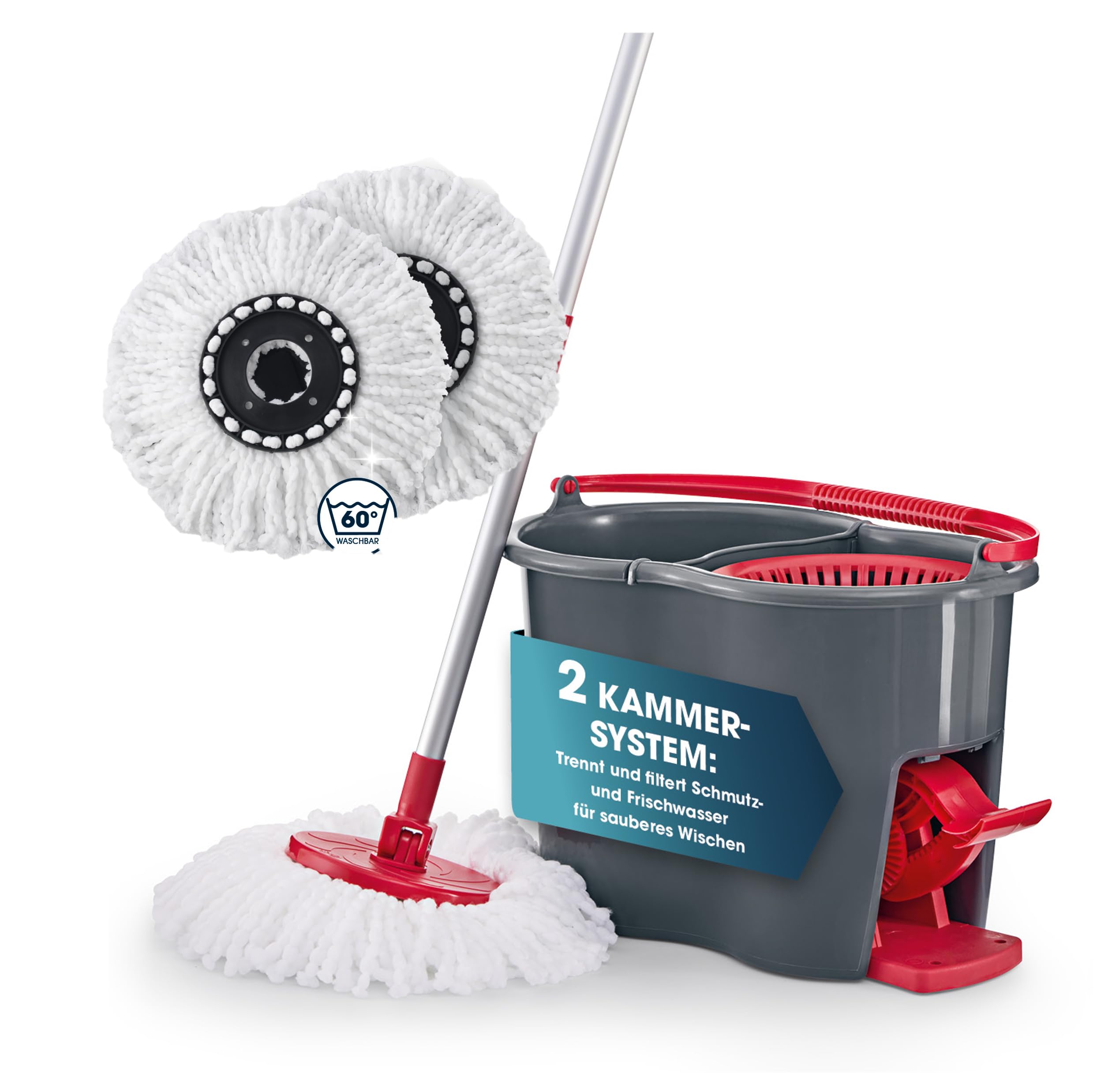 CLEANmaxx Zestaw mopa Power + 2 zapasowe ściereczki – mop do podłogi i wiadro do czyszczenia
