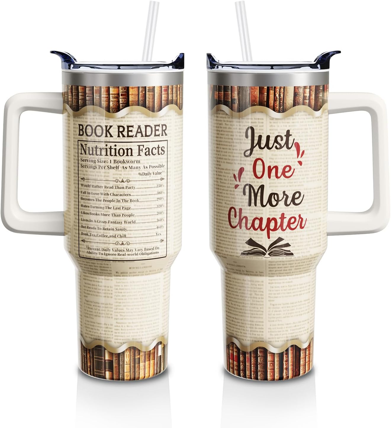 Book Lover Gifts 40oz Tumbler with Handle and Lid Straw, Bookworm Gift Stainless Steel Insulated Cup Water Bottle for Women Men 1PC