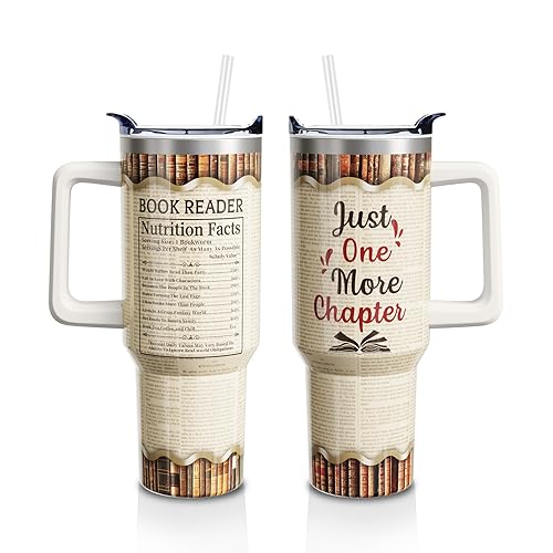 Book Lover Gifts 40oz Tumbler with Handle and Lid Straw, Stainless Steel Double Walled Vacuum Insulated Cup, Bookworm Birthday Gifts for Women Men, Books Water Bottle for Girls 1PC - book tumbler-01 - 40 oz