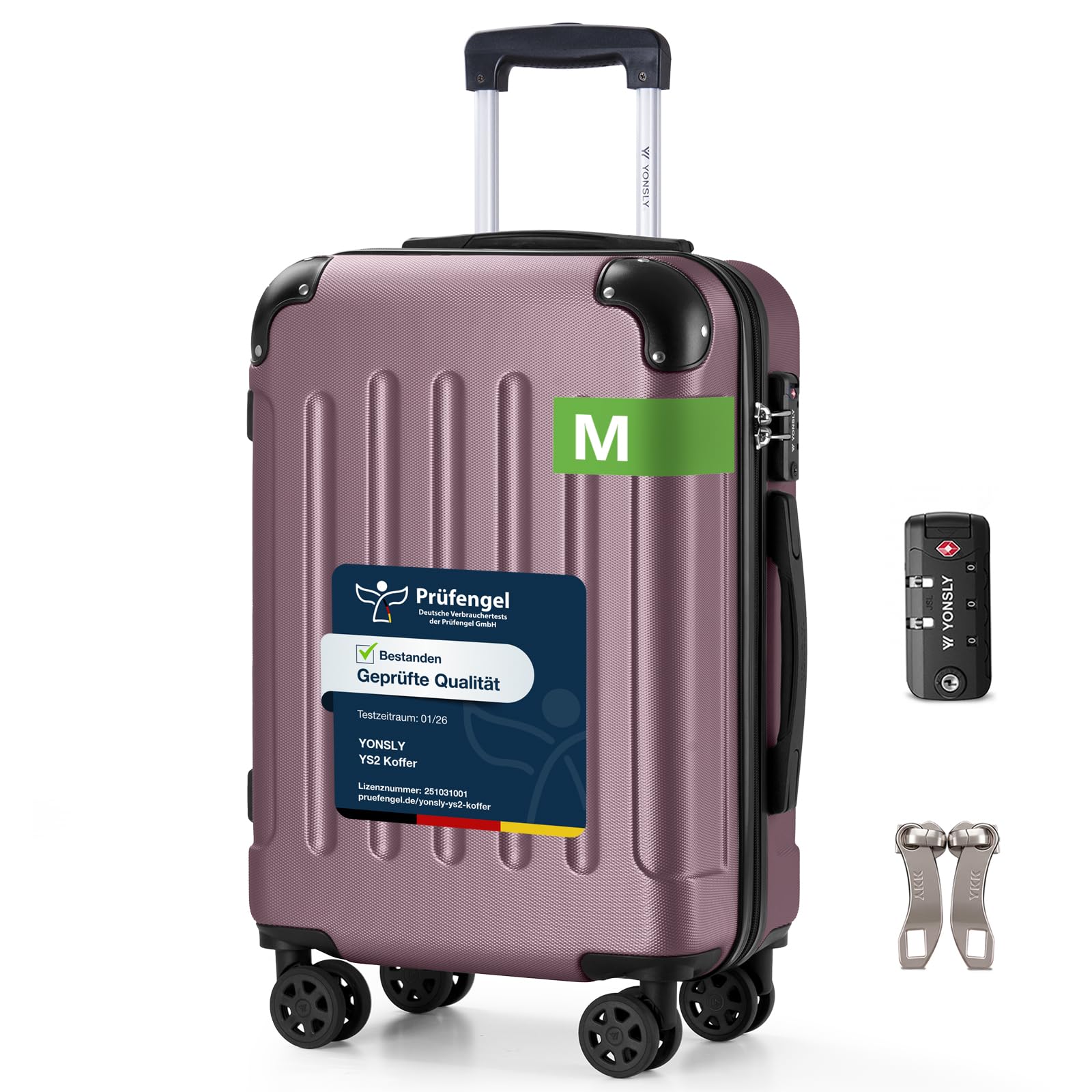 YONSLY Trolley Koffer Set, Reisekoffer, Rollkoffer Handgepäck, Kabinkoffer Suitcase, Gepäckset mit 360° Rollen, Hartschalenreisekoffer, Zahlenschloss, Gummigriff