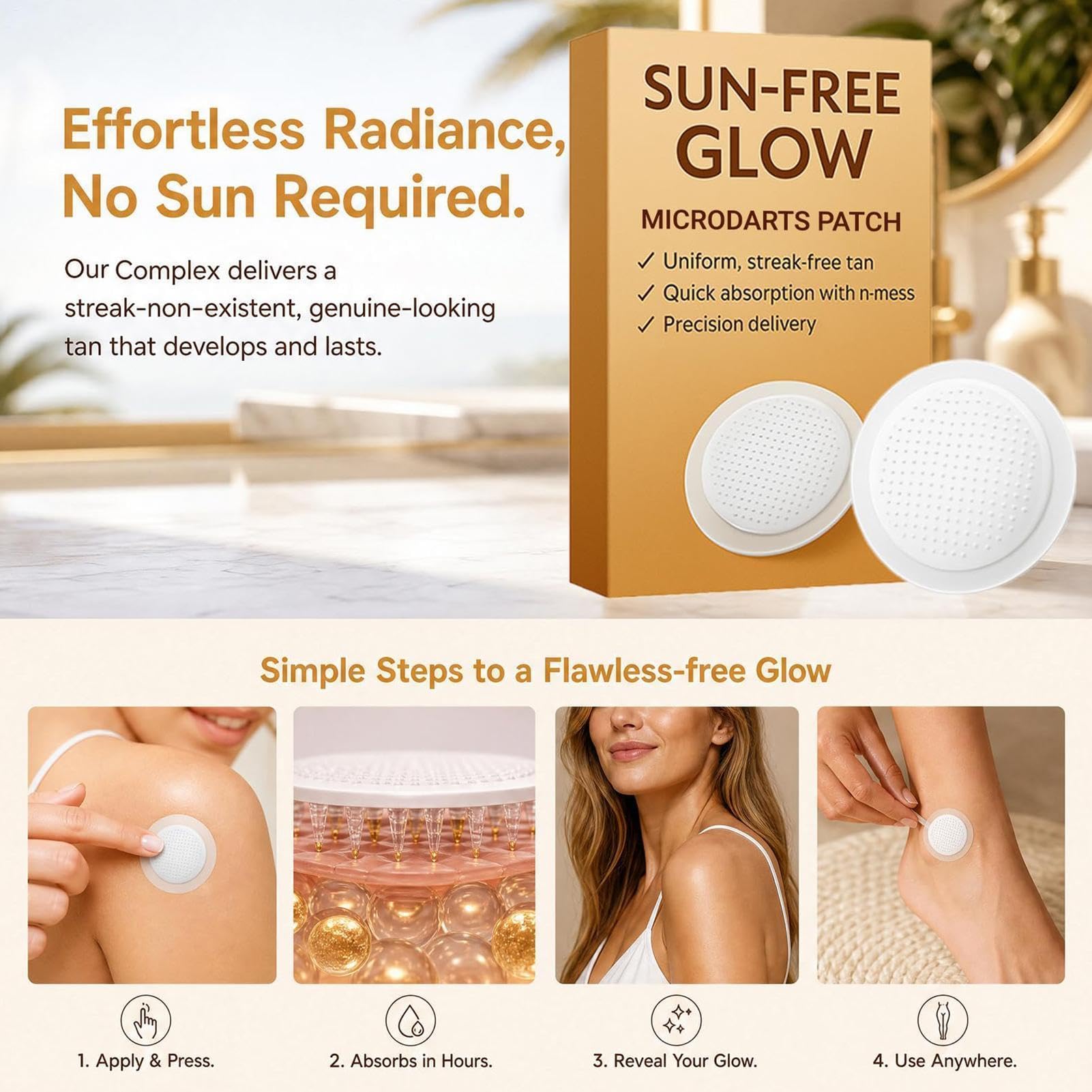 Parches Sun Free Glow - 10 Piezas, 2026 Nuevo Parche Avanzado De Microdardos Sun Free Glow | Parches De Bronceado Sin Sol Para Mujeres, Hombres, Amantes Del Deporte, Clima Cálido Al Aire Libre