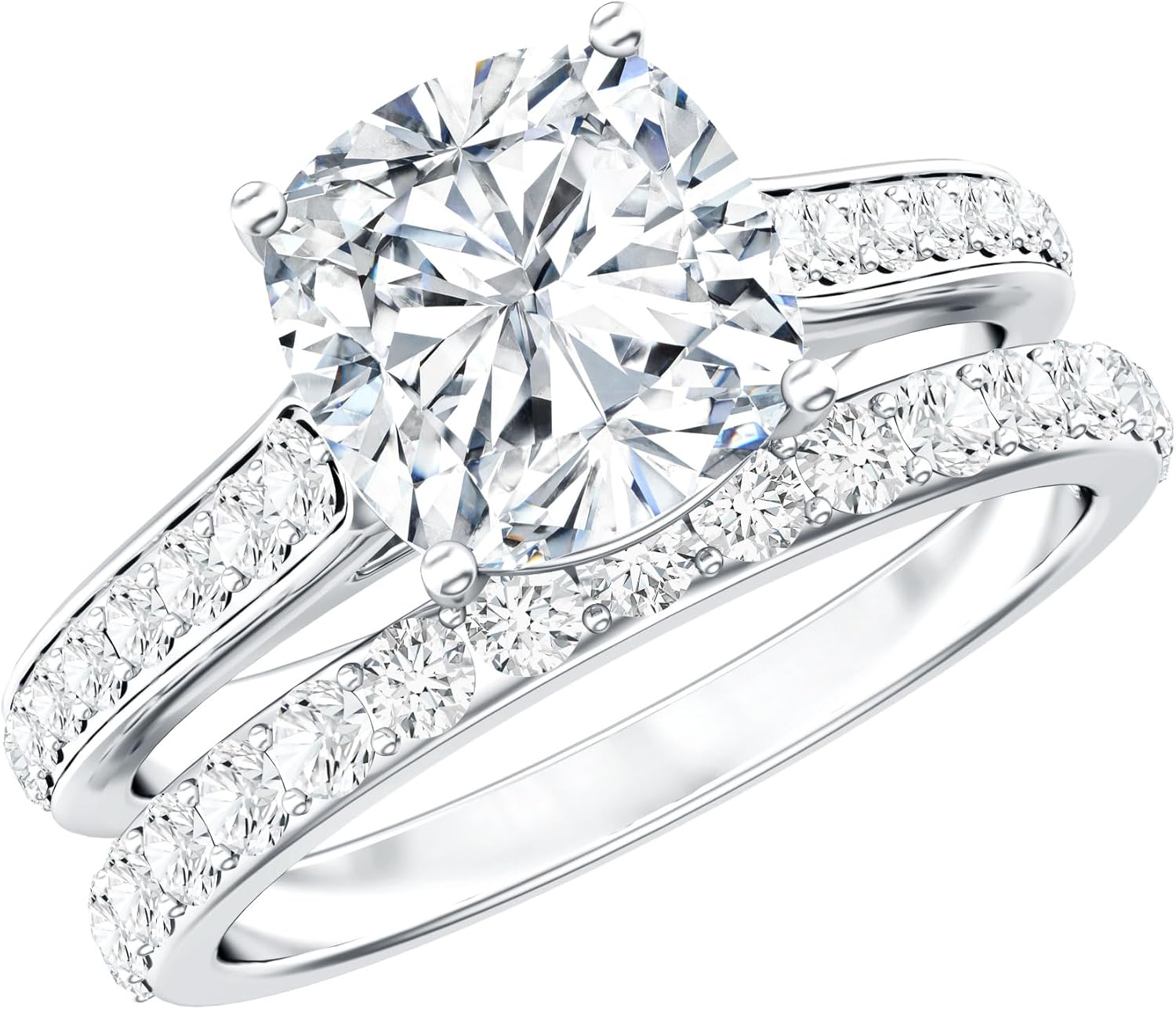 Certified 4.7 Carat Moissanite Bridal Ring Set, D-Vs1 Quality, Moissanite Engagement Ring With Band - Mothers Day Gift