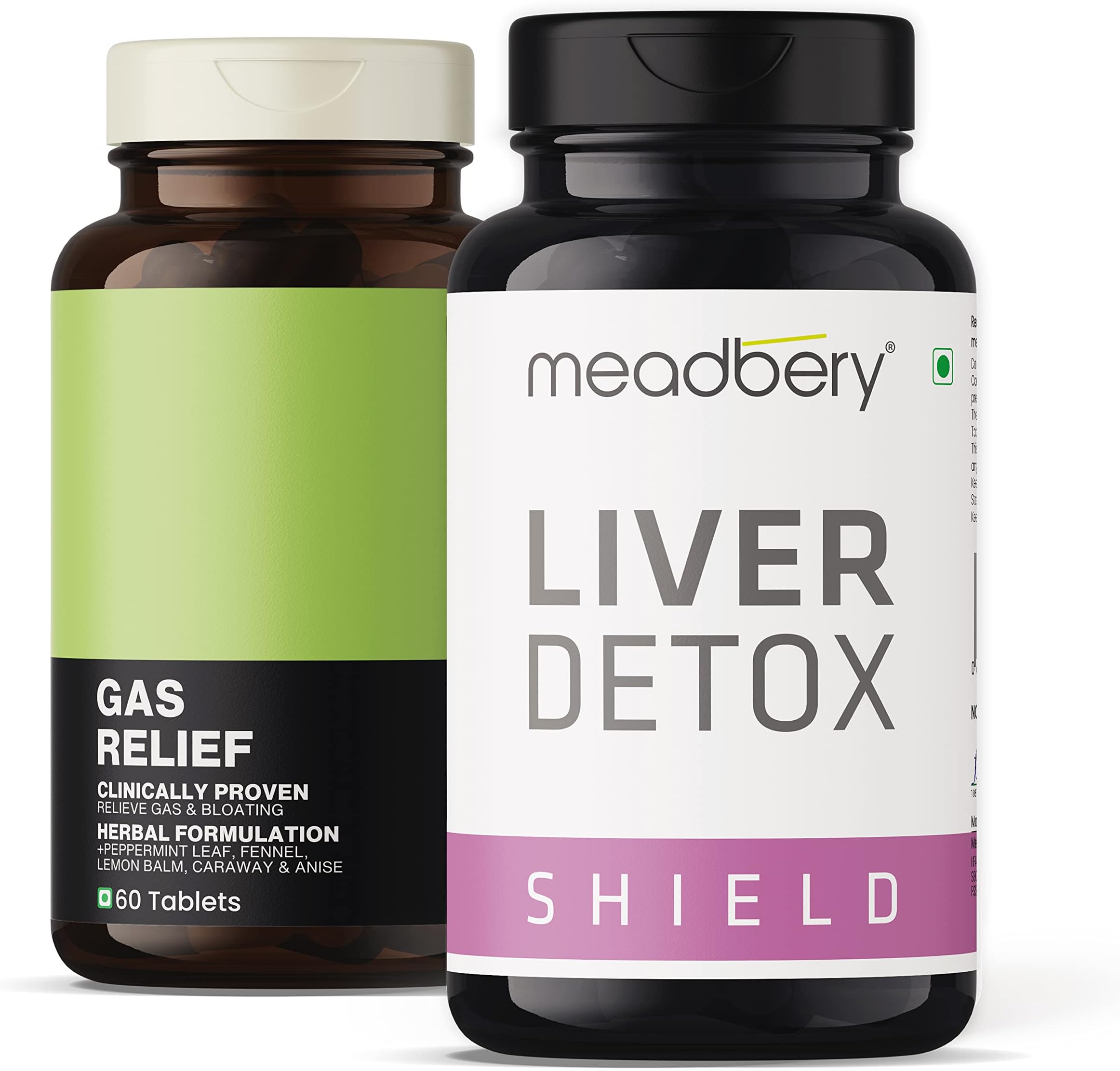 Meadbery Liver Detox Milk Thistle For Healthy Liver Function + Meadbery Natural Gas Relief, Bloat Relief Doctor Formulated Organic Ingredients 60+30 Tablets